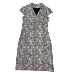 MM Lafleur The Felisa Dress Size 10 Black Cream Scribble Jacquard Pencil Lined